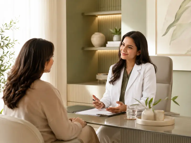 Doctor and patient consultation in a calm private clinic
