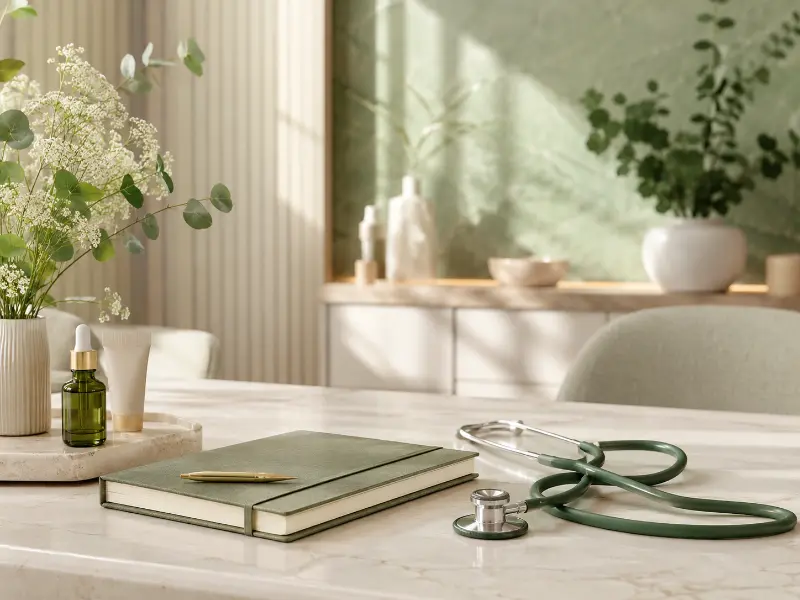 Wellness clinic desk with stethoscope